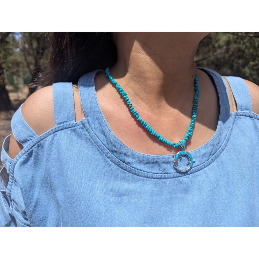 Navajo Handmade Necklace Lizard Pendant Turquoise & Silver Signed‎ ***